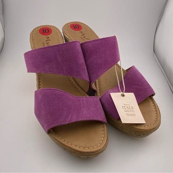 MARIELLA Wedge Sandals Genuine Suede Wedge in Magenta - Picture 7 of 8